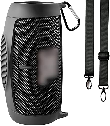 Silicone Case Cover for JBL Charge 5 Portable Bluetooth Speaker, Travel Gel Soft Skin,Waterproof Rubber Carrying Pouch with Strap(Black)