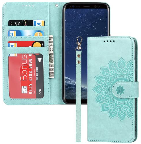 ELTEKER Handyhülle für Samsung Galaxy S8 Hülle, Klapphülle Lederhülle mit Kartenfäch Handytasche Schutzhülle für Samsung Galaxy S8, Grün