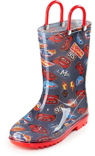 Disney Cars Lightening McQueen - Stivali da pioggia in PVC per ragazzi con manici facili da indossare, taglia nera per bambini e bambini piccoli, nero, 4 Toddler