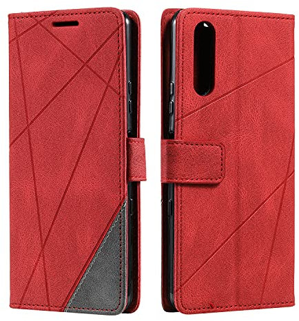 SONWO Hülle für Sony Xperia 5 III, Premium Leder PU Handyhülle Flip Case Wallet Silikon Bumper Schutzhülle Klapphülle für Sony Xperia 5 III, Rot
