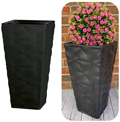 MELTOM Pot de Fleurs avec Insert Amovible - Slim Haut - Carré - Effet 3D - Couleur: Noir - XXL: 39 x 75 cm