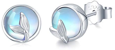 Mondstein-Ohrringe für Damen, 925er Sterlingsilber, Meerjungfrauenschwanz, Mondstein-Ohrringe, Ozean-Schmuck, Geschenke für Frauen