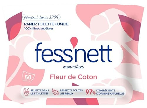 FESS'NETT - 50 Papier Toilette Humide Fleur De Coton - Lot De 4 - Vendu Par Lot