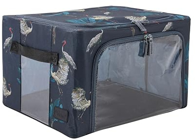 Periea ‘Beau’ Folding Collapsible Stackable Fabric Home Storage Boxes with Steel Frames (Heron Print, Small)