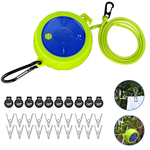 vvhippo Wäscheleine Ausziehbar, Camping Zubehör Wäscheleine Ausziehbar, 10M Wäscheleine Camping Tragbare Reise Urlaub Outdoor Wäscheschnur für Garten, Reise, Badezimmer, Waschküche