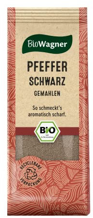 BioWagner - Bio Pfeffer schwarz gemahlen | ideal für dunkles Fleisch, Reis- und Gemüsegerichte | naturbelassene Bio-Zutaten | recyclebare Verpackung | 50 g