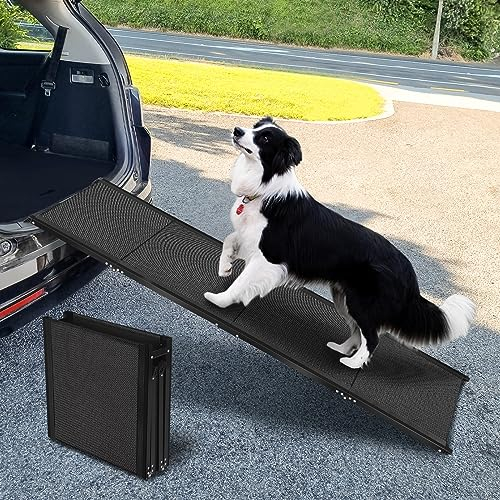 FASNATI 180 x 50 cm Rampe pour Chien Voiture Pliable, jusqu'à 70 kg, Surface Antidérapante, Cadre en Aluminium Léger, Idéale pour SUV et Grands Chiens