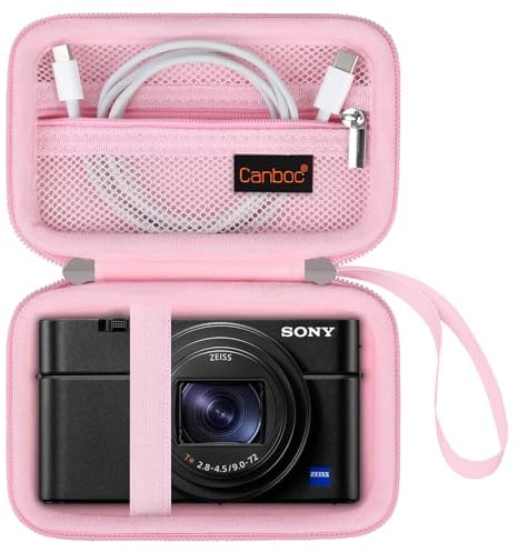 Canboc Carrying Case for Sony RX100 VII/ RX100 VI/ RX100 V/ RX100 IV/ RX100 III Compact Digital Camera, Point and Shoot Vlogging Camera Bag, Zipper Mesh Pocket fits USB Cable, Batteries, Pink