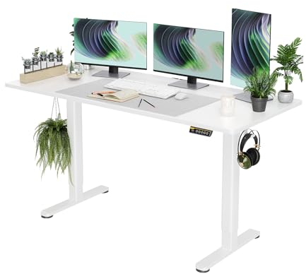 Claiks Schreibtisch Höhenverstellbar Elektrisch, Höhenverstellbarer Schreibtisch 160x60 cm, Standing Height Adjustable Desk, Weiß Gestell/Weiß Oberfläche