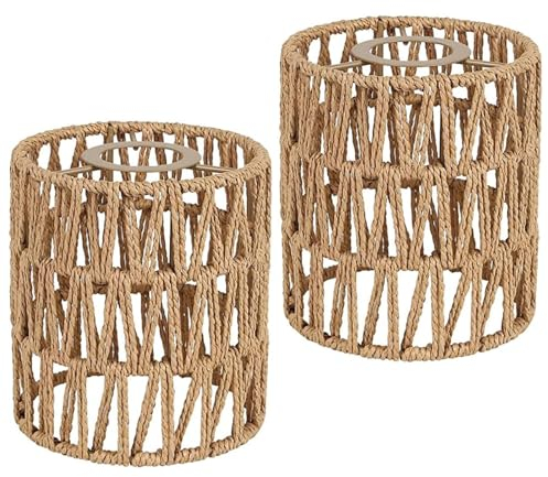 Bocguy 2 piezas Pantalla de Ratán Boho, Pantalla Lampara Ratán, Vintage, Lámpara de Pie, Lámpara Colgante, Lámpara de Papel, Lámpara de Cesta, Lámpara de Repuesto, Accesorios para Lámparas