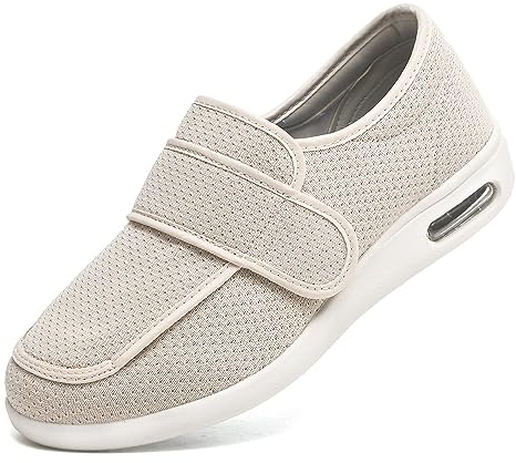 Diabetiker Schuhe Für Geschwollene Füße, Senioren Schuhe Mit Klettverschluss Herren Damen Extra Weit Diabetiker Hausschuhe, Orthopädische Spezialschuh Gesundheitsschuhe,Beige,42EU/Lable44