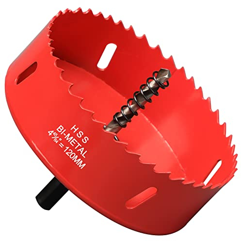 Seghe a Tazza 120mm, HSS Bi-Metallica M42 Sega A Tazza Trapano Punta Elicoidale Foro per Iron Alluminio, Legno, Cartongesso, Tubi, Plastica, Pannelli di Fibra, Rosso