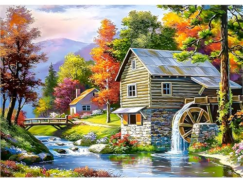 QENSPE 5D DIY Diamond Painting Erwachsene Kits, Landschaft Diamond Painting Bilder, Fluss Baum Mosaikherstellung Malen Nach Zahlen Full Drill Malerei Kits für Home Wand Décor 30 x 40cm