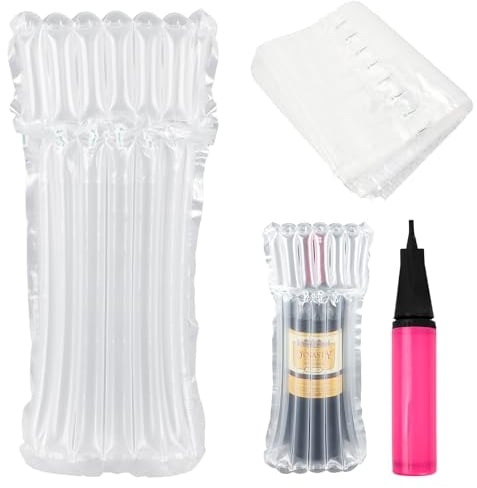 Pinsheng 10 Packs Wine Bottle Protectors, Inflatable Column Packaging Air Bags Bubble Cushion Wrap Sleeves Travel Inflatable Air Column Cushion Bag with Pump for Safe Packaging and Transportation