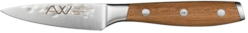Rockingham Forge Ashwood 9cm Paring Kitchen Knife – Ultra-Sharp German Stainless Steel Blade - Professional Chef Non-Stick Hammered Finish - Durable Full Tang Natural Wood Handle
