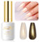 Imtiti Pearl UV Nagellack- 15ML Gold Transparent Shell Schimmer Gel Nagellack Mermaid Perlmutt Schimmer Gel Nail Polish Schillernder Perlglanz Frühlings Sommer Gellack Soak Off UV Led