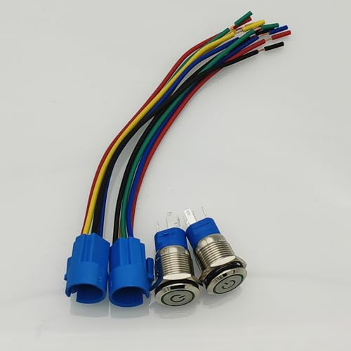 GTIWUNG 2 Piezas 12V 16mm Enclavamiento Pulsador de Botón Metálico Interruptores,Interruptor de Botón de Bloqueo de Metal,ON/OFF Pulsador Acero Inoxidable Impermeable Plana Top,Verde LED