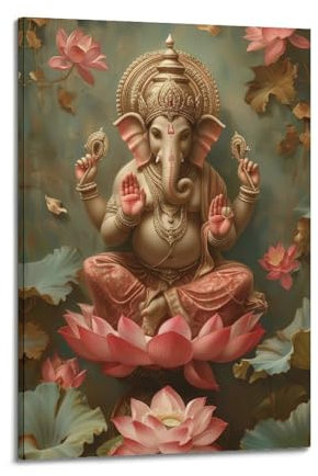 ZSLYMX Buddhistisches Poster mit Bild von Ganesha im Lotus-Teich, Marvel-Poster, dekoratives Gemälde, Leinwand, Wandposter für Schlafzimmer, Dekoration und Kunstdruck, moderne Familie, 40 x 60 cm