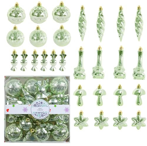 28pcs Hellgrün Christbaumschmuck Weihnachtskugeln Ornamente Anhänger Christbaumkugeln Glitzer Weihnachten Hängende Kugel Set Weihnachtskugeln Ornamente