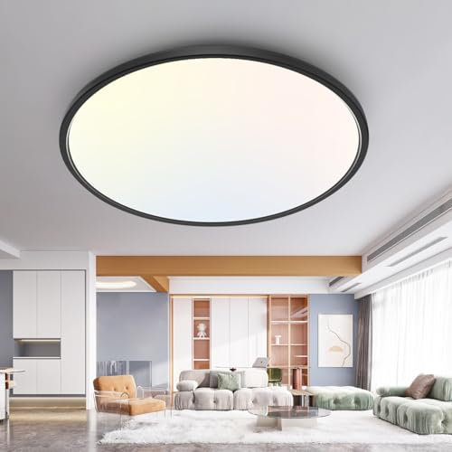 slochi Deckenlampe LED Deckenleuchte Flach 36W, Ø40CM, 3Farben 3000K/4000K/6500K, IP44 Badlampe, 4200LM Modern LED Lampe Decke Küchenlampe für küche Badezimmer Schlafzimmer Flur Wohnzimmer, Schwarz