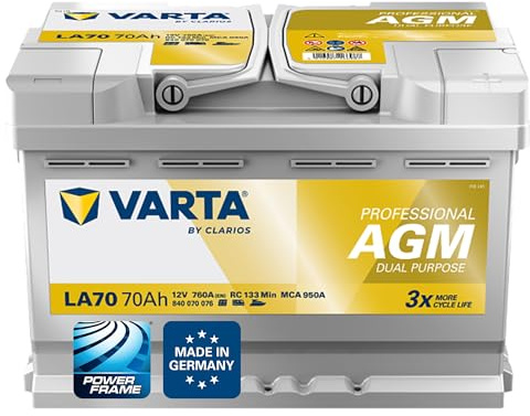VARTA Professional Dual Purpose AGM (LA70) 12V 70Ah 760A - Nassbatterie für Wohnmobile, Wohnwagen & Boote - Resistente Starter- & Versorgerbatterie hoher Energiebedarf - Bleisäurebatterie wartungsfrei