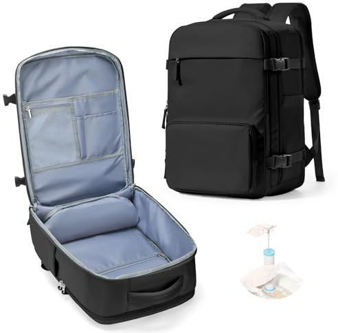 Vakuum Rucksack Handgepäck Reiserucksack mit Vakuumsystem Vakuumbeutel für Kleidung Reise Staubsauger Spacevac Airbag Rucksack Damen Herren Wasserdicht Vacuum Backpack Storage Bags Schwarz