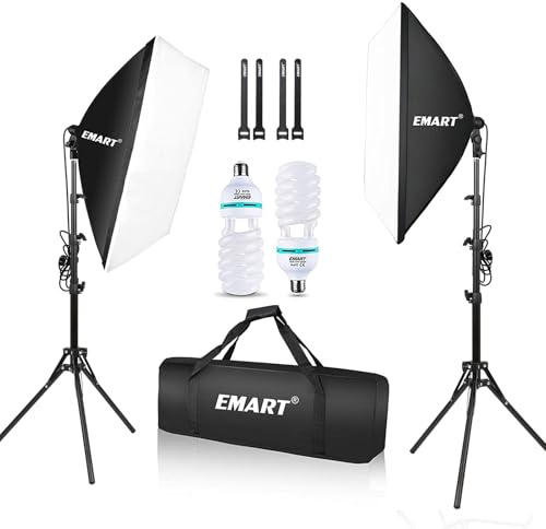 EMART Softbox - Set da studio fotografico, 50 x 70 cm, con 135 W e borsa per il trasporto, illuminazione per studi fotografici per ritratti, studio e riprese video (2 confezioni)