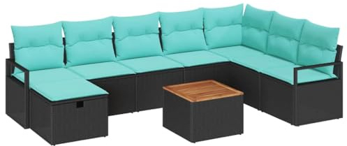vidaXL Gartensofa-Set mit Kissen 9 pcs Schwarz Poly-Rattan, Garten und Terrasse, modernes Outdoor-Sofa-Set, langlebige Poly-Rattan, modulare Sitzgruppe, UV-beständig, ganzjährig