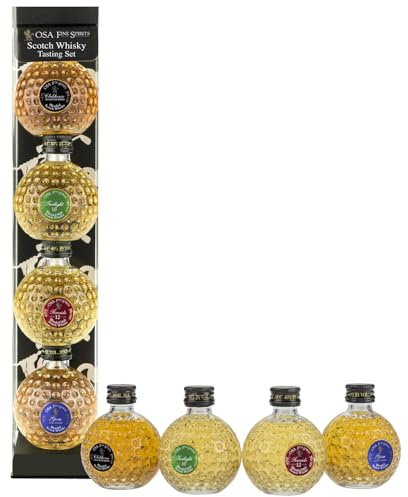 OSA - Fine Spirits - Blended Whisky - Coffret 4 Minis Selection - Origine : Royaume-Uni - 40% Alcool - Notes fruitées & épicées - A déguster pur ou sur glace - 4x20cl