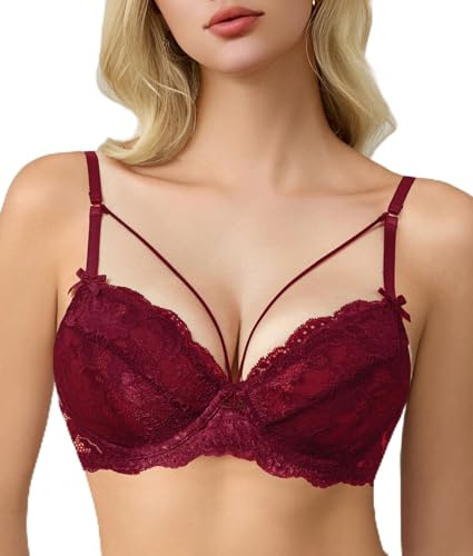Avidlove Soutien-Gorge Dirndl pour Femme à Armatures Dentelle Sexy Transparent Bretelles Spaghetti sans Rembourrage Décolleté en V idéal pour Le Quotidien