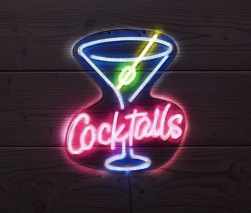 Cocktail Neon LED Light Wall Sign, Solar Powered, Dual Light, for Garden and Outdoor Decor
