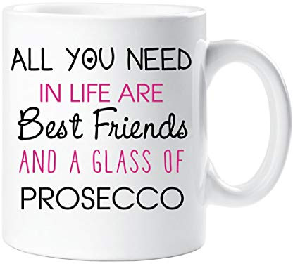 60 Second Makeover Limited All You Need in Life are Best Friends and A Glass of Prosecco Mug Friend Birthday Gift Christmas Novelty Humour Funny