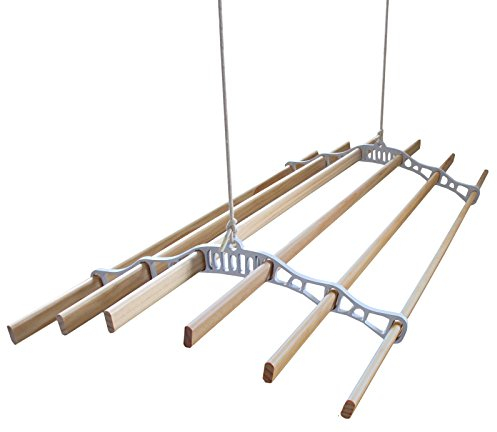 Monster Shop 1.5m Platzsparender 6 Kieferlatten Deckentrockner aus Holz Kleidertrockner Wäschetrockner Trockner Deckenwäschetrockner im Viktoranischer Stil -Weiß