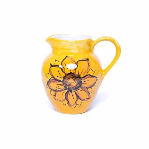 Verano Spanish Ceramics Sunflower Hand Painted Decorative Large Jug - New Home Decor Kitchen Restaurant Cafe Counter Dining Table Floral Vase Serving Cream Milk Water Juice Pourer - 21cm