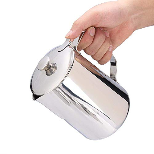 Jadeshay Milk Jug - Coffee Cup Mug Milk Frothing Pitcher Jug with Lid Stainless Steel for Hot Chocolate Cappuccino Coffee Latte Art Maker(2000mL)