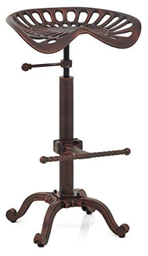 LOKKHAN Tractor Seat Bar Stool-Rustic Industrial Bar Stool-Farmhouse Cast Iron Swivel Stool-Counter Height Adjustable-Extra Tall Pub Height-24-31 inch (Coppery Brown)