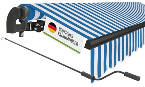 empasa manuelle Gelenkarmmarkise Markise Start Sonnenmarkise Sonnenschutz Alu/Polyester komplett vormontiert, in verschiedenen Größen und Farben, Farbe:blau/weiß gestreift, Größe:400 x 250