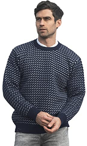 Aran Crafts Men's Soft Norwegian Sweater, 100% Super Soft Wool, Authentic & Traditional, Classic Fisherman Sweater-Style Knit, Warm Natural Fibers, C4015-XXL-NWH