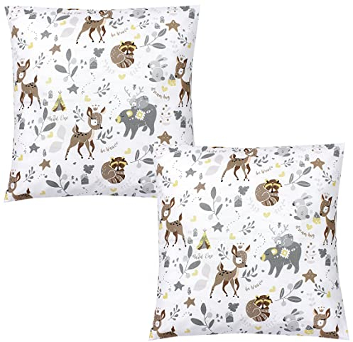 TupTam Kinder Kissenbezug Dekorativ Gemustert mit Hotelverschluss 2er Set, Farbe: Wilde Tiere, Größe: 80 x 80 cm