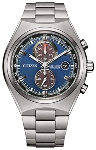 Citizen Super Titanio 7090 Chronograph Watch Blue Background CA7090-87L