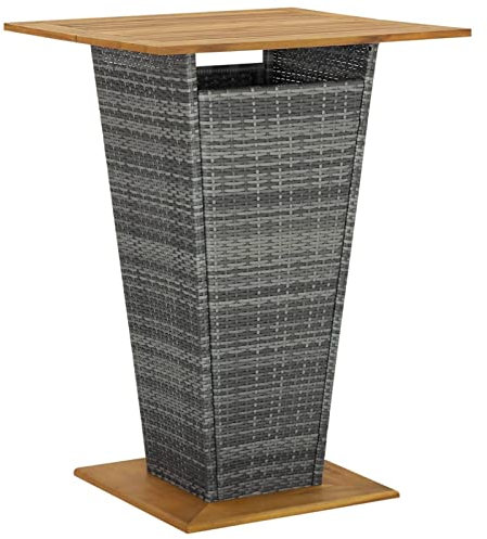 Mogou Bartisch, Bistrotisch, Stehtisch, Empfangstheke, Bistro Stehtisch, Beistelltisch, Konsolentisch, Bar Table, Grau 80x80x110 cm Poly Rattan und Massivholz Akazie