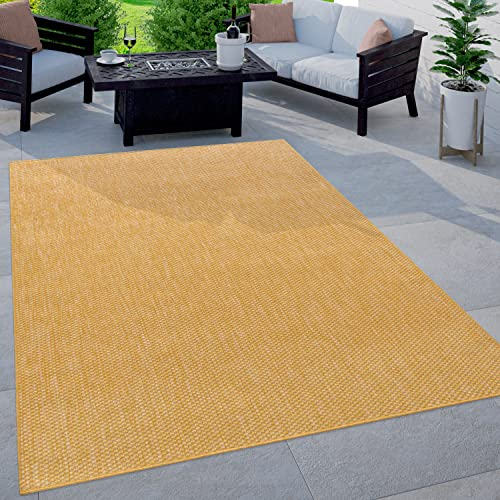 Paco Home Outdoor Teppich Flachgewebe Sisaloptik Modern Einfarbig meliert wetterfest & pflegeleicht Küchenteppich Ideal für Terrasse Balkon Garten, Grösse:120 cm Rund, Farbe:Gelb