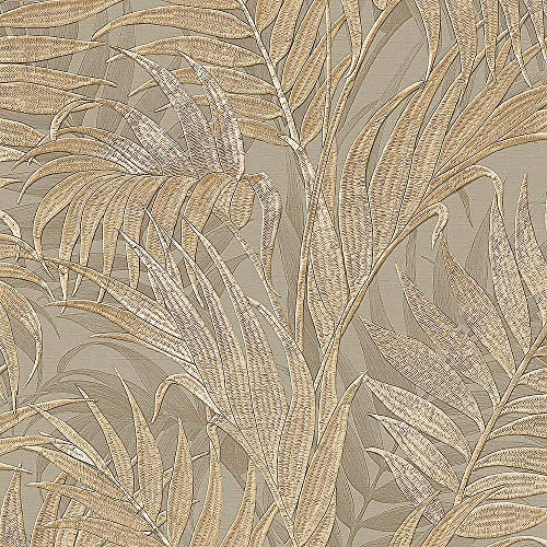 Gold Beige Grace Tropical Palm Leaf Wallpaper Textured Paste The Wall Vinyl Natural Jungle Themed