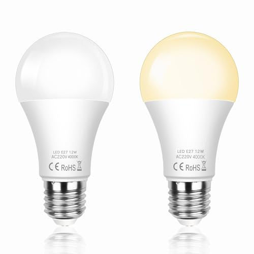 SCNNC Leuchtmittel mit Dämmerungssensor E27 LED 12W 1200LM Neutralweiß 4000K, Ersetzt 100-120Watt, Auto Ein/Aus LED Lampe mit Tageslichtsensor E27 für Korridor Garten Patio Veranda, 2 Stück