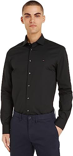 Tommy Hilfiger Chemise Homme Manches Longues, Noir (Black), 43
