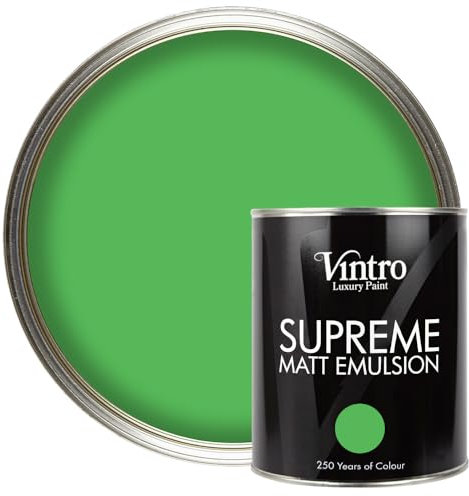 Vintro | Luxury Matt Emulsion | Bright Green | Smooth Chalky Finish | Multi Surface Paint | for Walls, Ceilings, Wood and Metal | 1L (Bright Green - Rainforest)