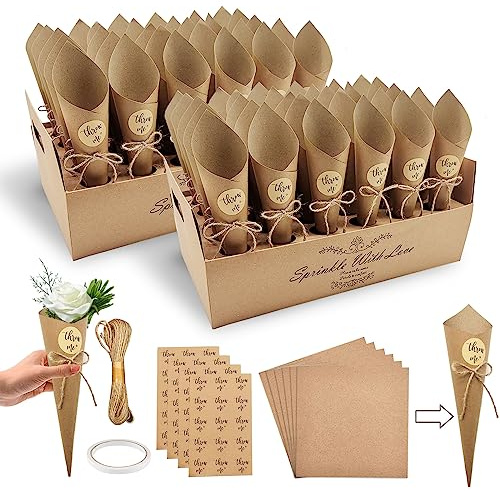 60 pezzi coni per confetti con porta confetti, porta confetti per nozze, coni per confetti per feste, petali, bouquet, porta caramelle per matrimonio, compleanno, festa