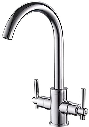 Kitchen Taps Mixer Sink Mixer Tap 360 Swivel Spout High Arc Monobloc Dual Lever Sink Taps Solid Copper Material Chrome Surface with Brass Mounting Kits Easy to Install