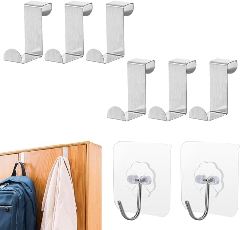 Türhaken zum Einhängen,6pcs Kleiderhaken Tür,Haken Edelstahl,Edelstahl Kleiderhaken Tür,Türhaken zum Einhängen Innenseite,Türgarderobe zum Einhängen,Platzsparende Türgarderobe für Rückseite der Tür