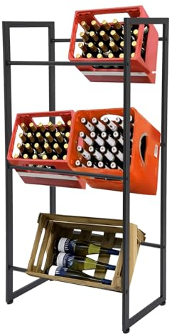 OBLLER Getränkekistenregal für 6 Kisten, 71x30x140cm - Wasserkistenregal Bierkistenregal, Kistenständer aus Metall, Lagerregal für Getränke, inkl. Montagematerial (3 Ebenen)
